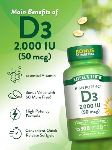 Nature's Truth Vitamin D3 2000 IE | 300 Softgels | Hochdosiert | Non-GMO & Glutenfrei
