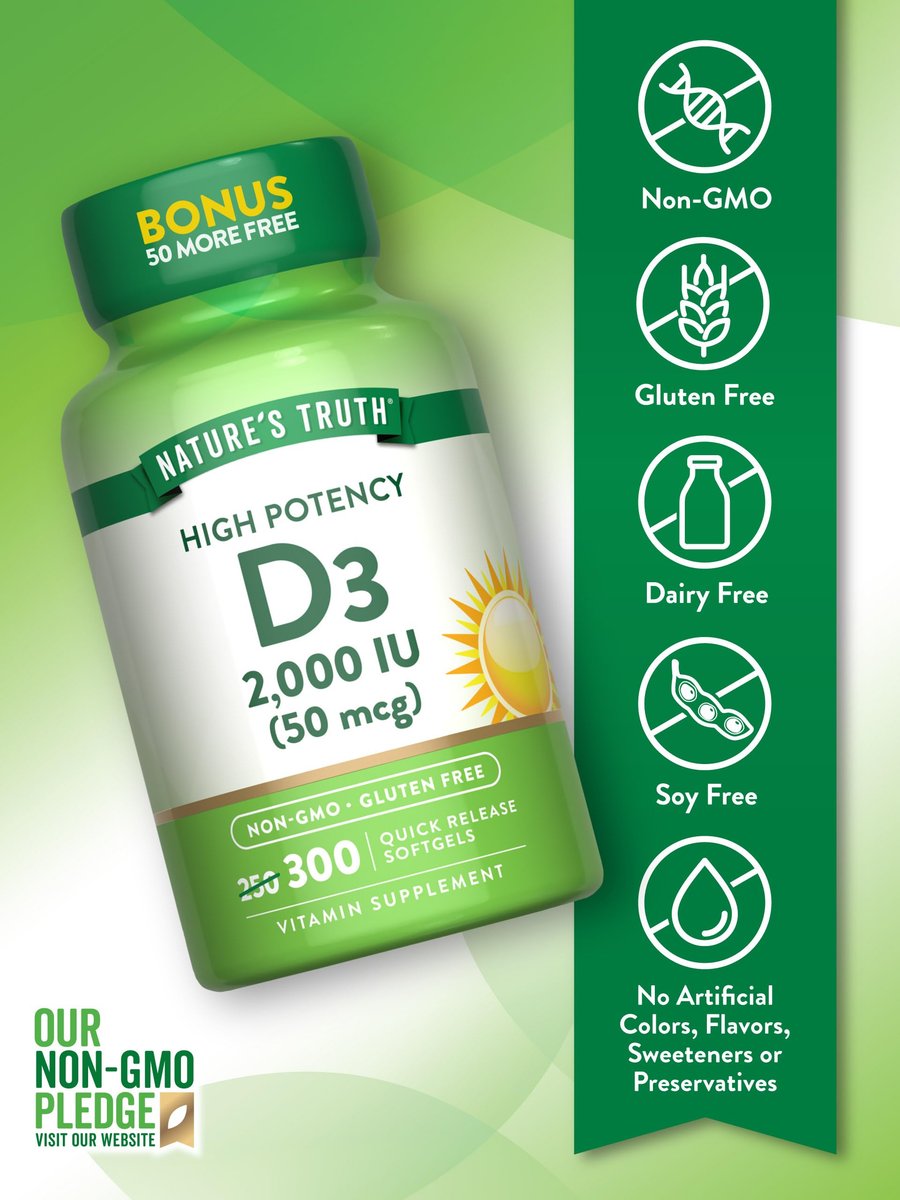 Nature's Truth Vitamin D3 2000 IE | 300 Softgels | Hochdosiert | Non-GMO & Glutenfrei