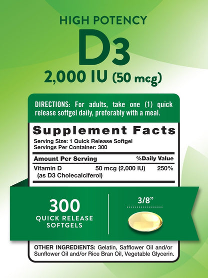 Nature's Truth Vitamin D3 2000 IE | 300 Softgels | Hochdosiert | Non-GMO & Glutenfrei