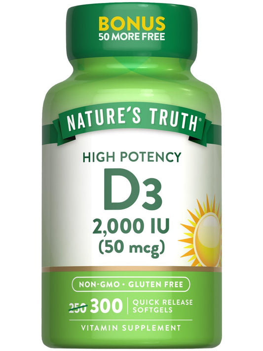 Nature's Truth Vitamin D3 2000 IE | 300 Softgels | Hochdosiert | Non-GMO & Glutenfrei
