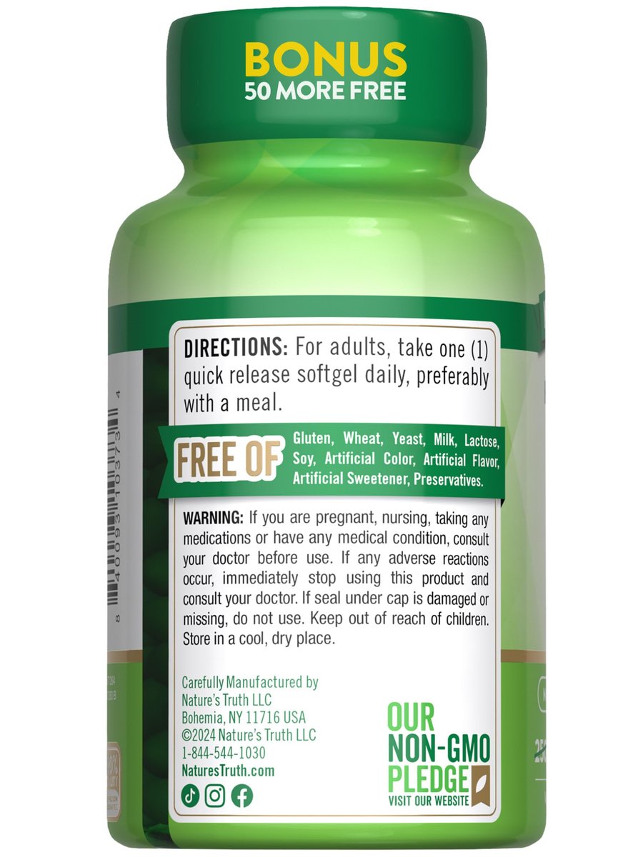Nature's Truth Vitamin D3 2000 IE | 300 Softgels | Hochdosiert | Non-GMO & Glutenfrei