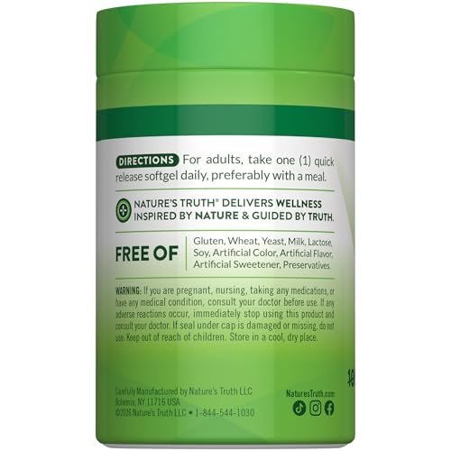Nature's Truth Vitamin D3 2000 IE Weichkapseln für Erwachsene | 150 Stück | Hochdosiert | Nicht-GVO und Glutenfrei