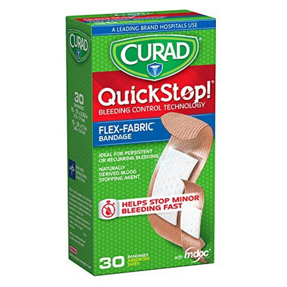 CURAD QuickStop Blutstillende flexible Stoffpflaster, gemischte Größen, 30 Stück