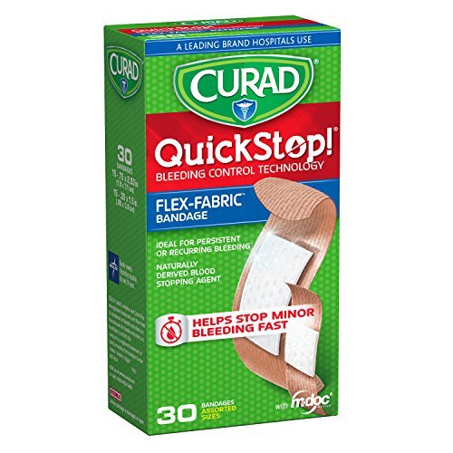 CURAD QuickStop Blutstillende flexible Stoffpflaster, gemischte Größen, 30 Stück