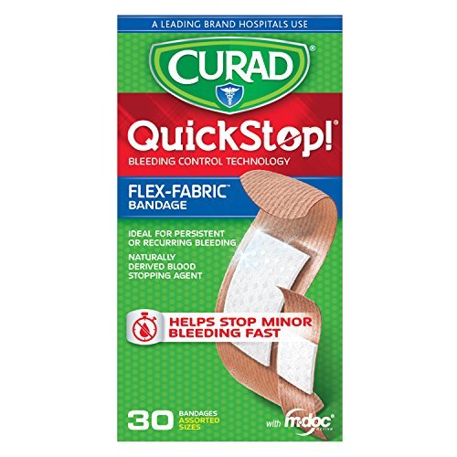 CURAD QuickStop Blutstillende flexible Stoffpflaster, gemischte Größen, 30 Stück