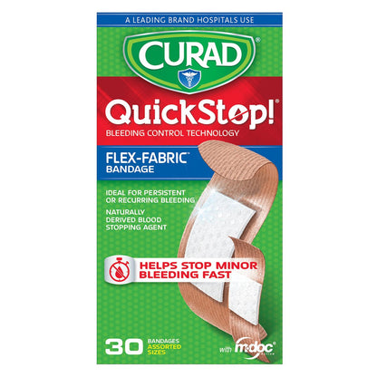 CURAD QuickStop Blutstillende flexible Stoffpflaster, gemischte Größen, 30 Stück