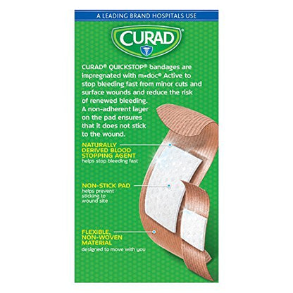 CURAD QuickStop Blutstillende flexible Stoffpflaster, gemischte Größen, 30 Stück