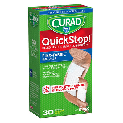CURAD QuickStop Blutstillende flexible Stoffpflaster, gemischte Größen, 30 Stück