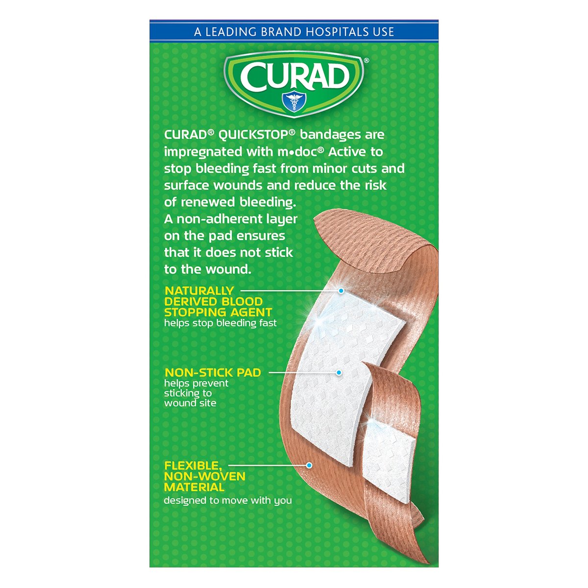 CURAD QuickStop Blutstillende flexible Stoffpflaster, gemischte Größen, 30 Stück