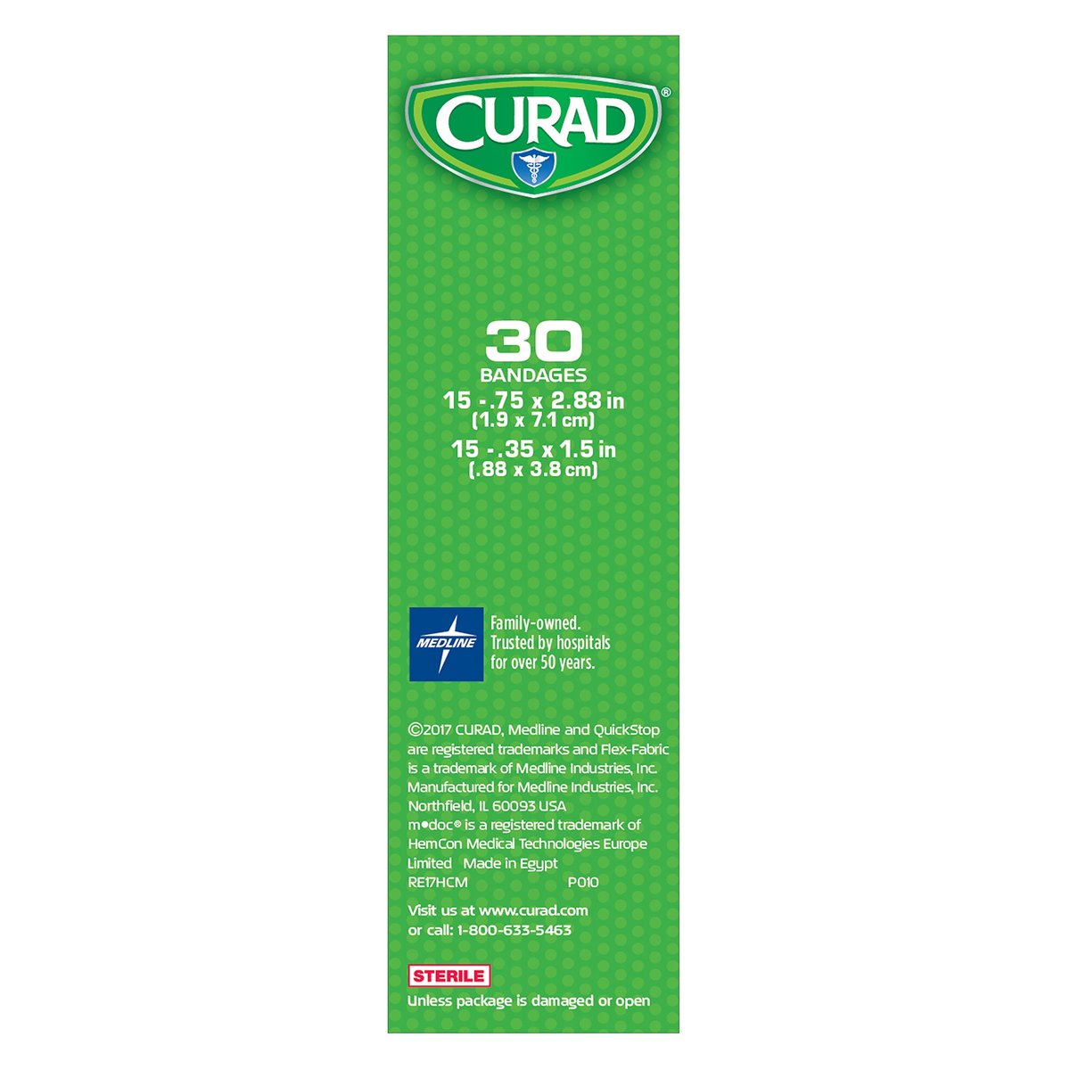 CURAD QuickStop Blutstillende flexible Stoffpflaster, gemischte Größen, 30 Stück