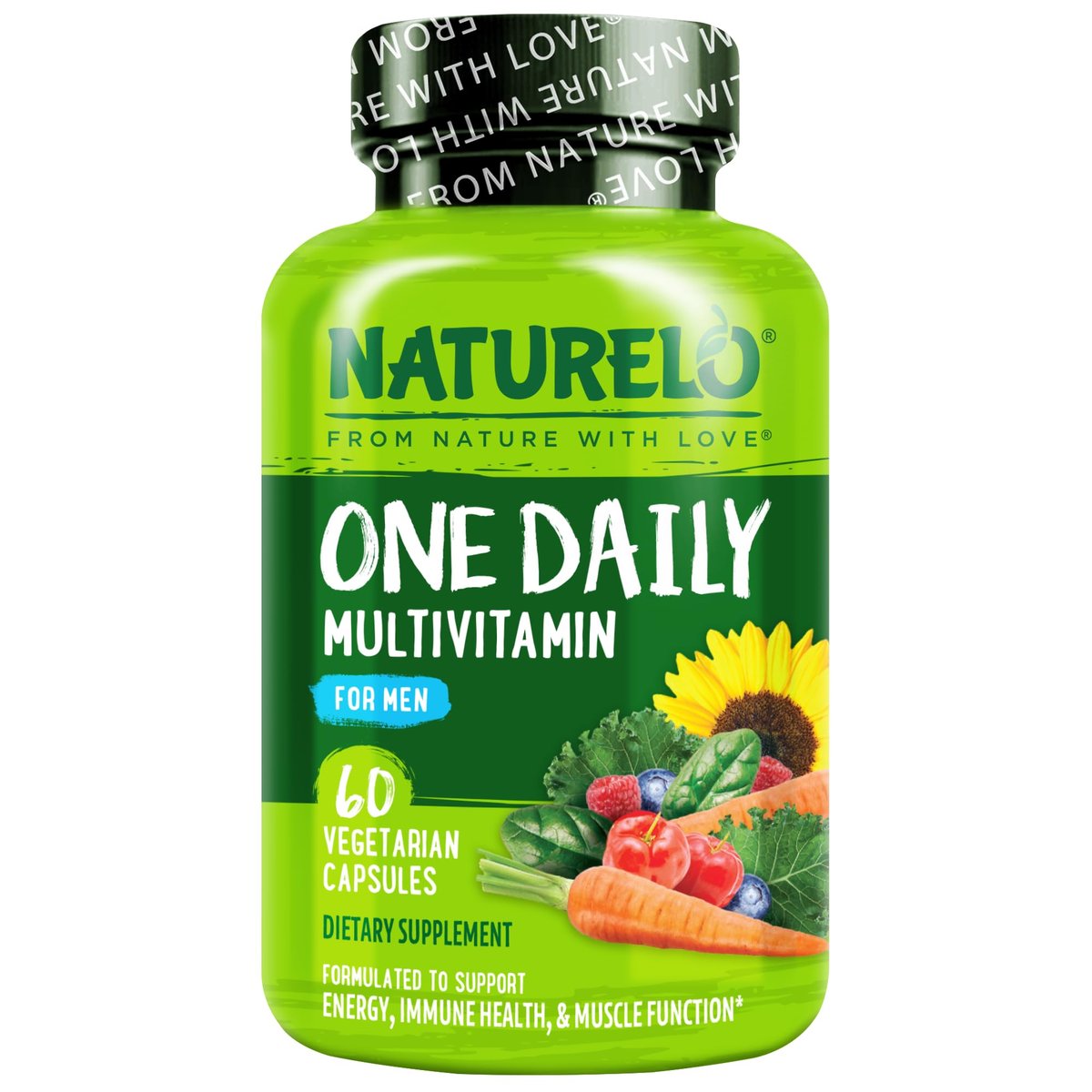 NATURELO Männer Multivitamin – Tägliches Multivitamin für Männer mit Vitaminen, Mineralien & Bio-Vollwertkost, steigert Energie & Gesundheit, Non-GMO, 60 vegane Kapseln