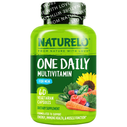NATURELO Männer Multivitamin – Tägliches Multivitamin für Männer mit Vitaminen, Mineralien & Bio-Vollwertkost, steigert Energie & Gesundheit, Non-GMO, 60 vegane Kapseln