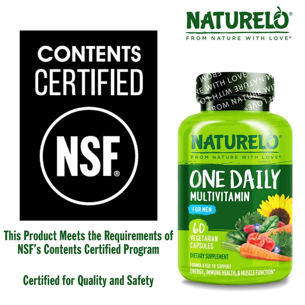 NATURELO Männer Multivitamin – Tägliches Multivitamin für Männer mit Vitaminen, Mineralien & Bio-Vollwertkost, steigert Energie & Gesundheit, Non-GMO, 60 vegane Kapseln