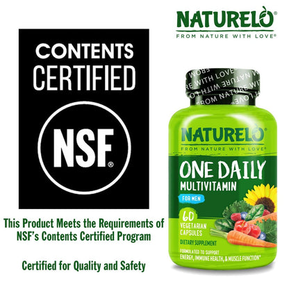 NATURELO Männer Multivitamin – Tägliches Multivitamin für Männer mit Vitaminen, Mineralien & Bio-Vollwertkost, steigert Energie & Gesundheit, Non-GMO, 60 vegane Kapseln