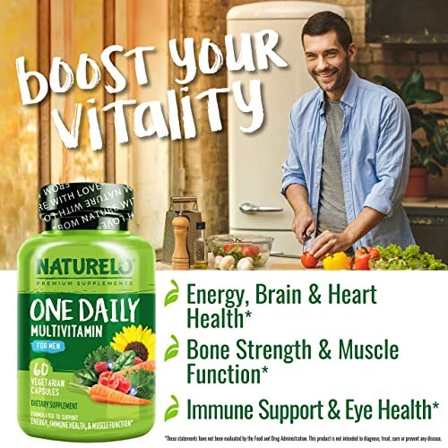 NATURELO Männer Multivitamin – Tägliches Multivitamin für Männer mit Vitaminen, Mineralien & Bio-Vollwertkost, steigert Energie & Gesundheit, Non-GMO, 60 vegane Kapseln