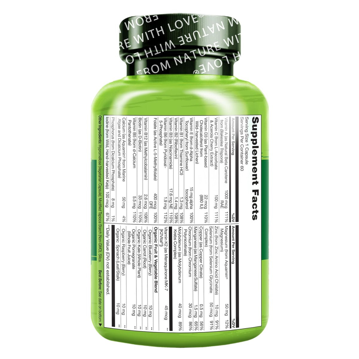 NATURELO Männer Multivitamin – Tägliches Multivitamin für Männer mit Vitaminen, Mineralien & Bio-Vollwertkost, steigert Energie & Gesundheit, Non-GMO, 60 vegane Kapseln
