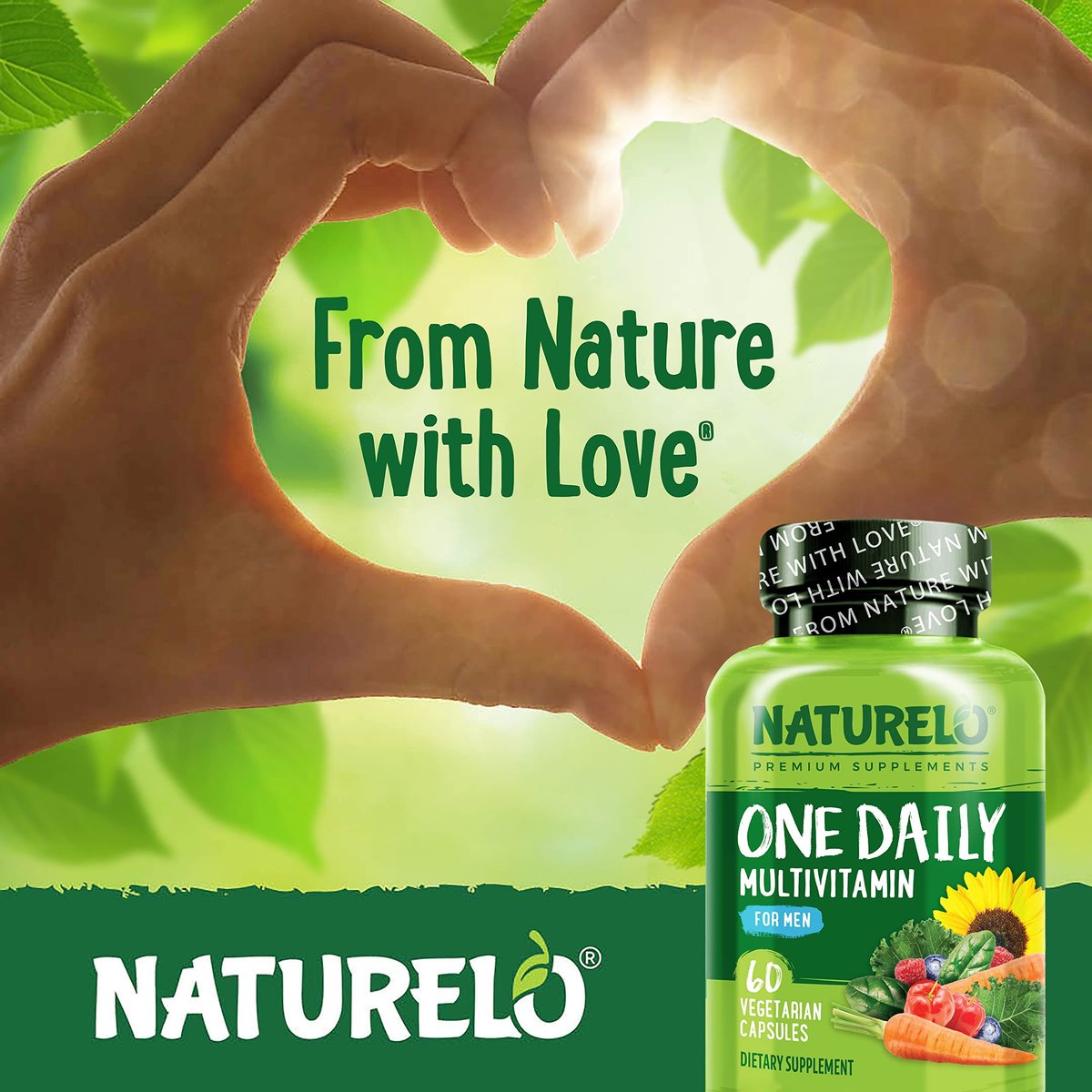 NATURELO Männer Multivitamin – Tägliches Multivitamin für Männer mit Vitaminen, Mineralien & Bio-Vollwertkost, steigert Energie & Gesundheit, Non-GMO, 60 vegane Kapseln