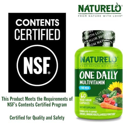 NATURELO Männer Multivitamin – Tägliches Multivitamin für Männer mit Vitaminen, Mineralien & Bio-Vollwertkost, steigert Energie & Gesundheit, Non-GMO, 60 vegane Kapseln