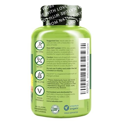 NATURELO Männer Multivitamin – Tägliches Multivitamin für Männer mit Vitaminen, Mineralien & Bio-Vollwertkost, steigert Energie & Gesundheit, Non-GMO, 60 vegane Kapseln
