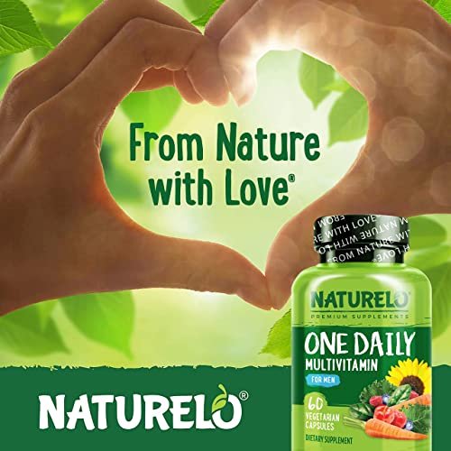NATURELO Männer Multivitamin – Tägliches Multivitamin für Männer mit Vitaminen, Mineralien & Bio-Vollwertkost, steigert Energie & Gesundheit, Non-GMO, 60 vegane Kapseln