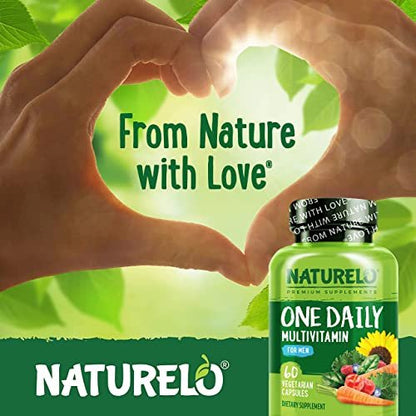 NATURELO Männer Multivitamin – Tägliches Multivitamin für Männer mit Vitaminen, Mineralien & Bio-Vollwertkost, steigert Energie & Gesundheit, Non-GMO, 60 vegane Kapseln