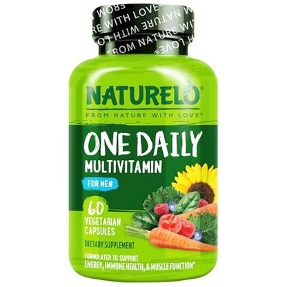 NATURELO Männer Multivitamin – Tägliches Multivitamin für Männer mit Vitaminen, Mineralien & Bio-Vollwertkost, steigert Energie & Gesundheit, Non-GMO, 60 vegane Kapseln