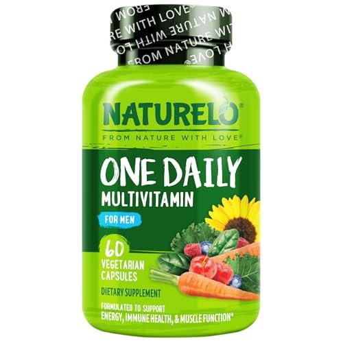 NATURELO Männer Multivitamin – Tägliches Multivitamin für Männer mit Vitaminen, Mineralien & Bio-Vollwertkost, steigert Energie & Gesundheit, Non-GMO, 60 vegane Kapseln