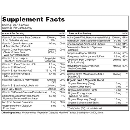 NATURELO One Daily Multivitamin für Frauen mit Vitamin B12, 60 Kapseln, Energieunterstützung, ganzheitliches Nahrungsergänzungsmittel für Haare/Haut/Nägel, Non-GMO, Sojafrei, Glutenfrei, 2-Monats-Vorrat