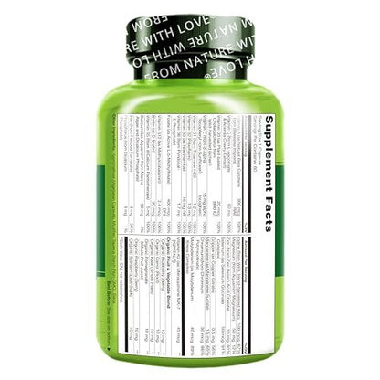 NATURELO One Daily Multivitamin für Frauen mit Vitamin B12, 60 Kapseln, Energieunterstützung, ganzheitliches Nahrungsergänzungsmittel für Haare/Haut/Nägel, Non-GMO, Sojafrei, Glutenfrei, 2-Monats-Vorrat