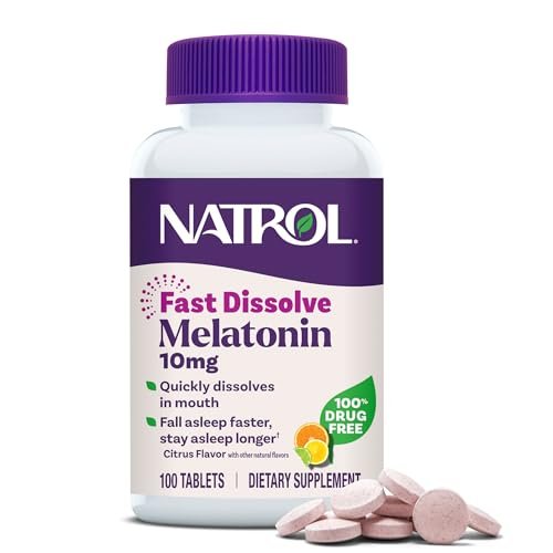 Natrol Melatonin 10mg Schnellschmelztabletten – Zitrusgeschmack, 100 Stück, Schlafunterstützung für Erwachsene, 100-Tage-Vorrat