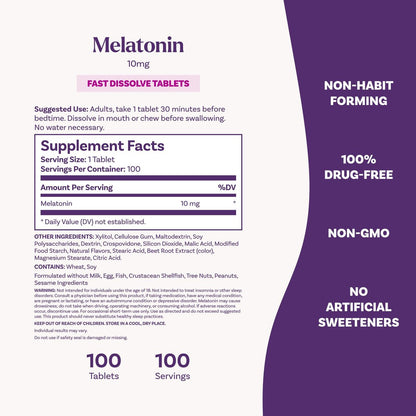 Natrol Melatonin 10mg Schnellschmelztabletten – Zitrusgeschmack, 100 Stück, Schlafunterstützung für Erwachsene, 100-Tage-Vorrat