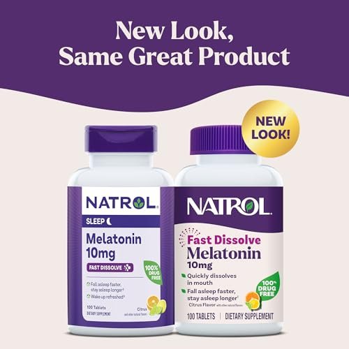 Natrol Melatonin 10mg Schnellschmelztabletten – Zitrusgeschmack, 100 Stück, Schlafunterstützung für Erwachsene, 100-Tage-Vorrat