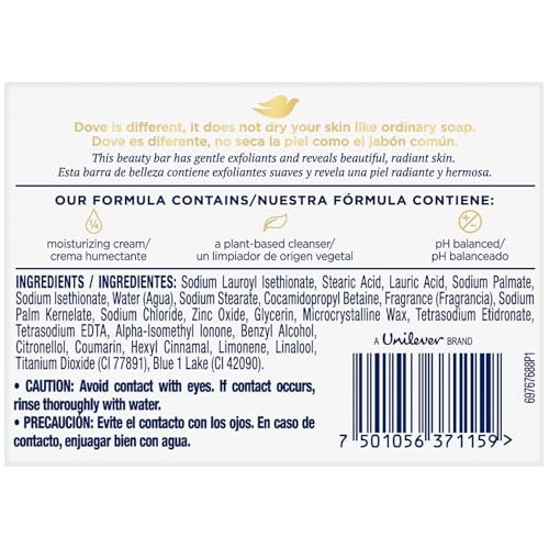 Dove Seifenpack, Sanftes Peeling Beauty Bar 8er-Pack – 3-in-1 Feuchtigkeitsspendende Gesichts-, Körper- & Handseife, 4,75 Oz pro Stück
