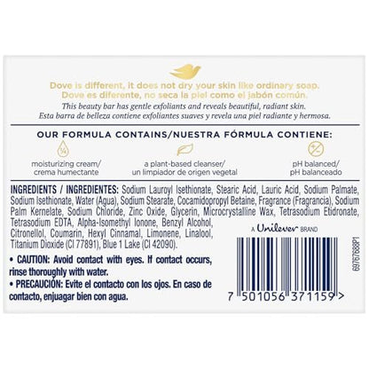 Dove Seifenpack, Sanftes Peeling Beauty Bar 8er-Pack – 3-in-1 Feuchtigkeitsspendende Gesichts-, Körper- & Handseife, 4,75 Oz pro Stück