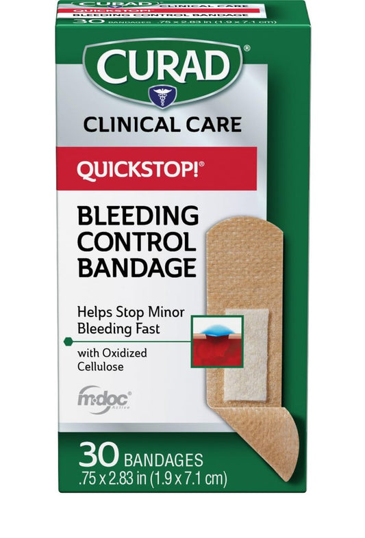 CURAD QuickStop! Flex-Fabric Pflaster, 0,75 x 2,83 Zoll, 30 Stück, eine Packung