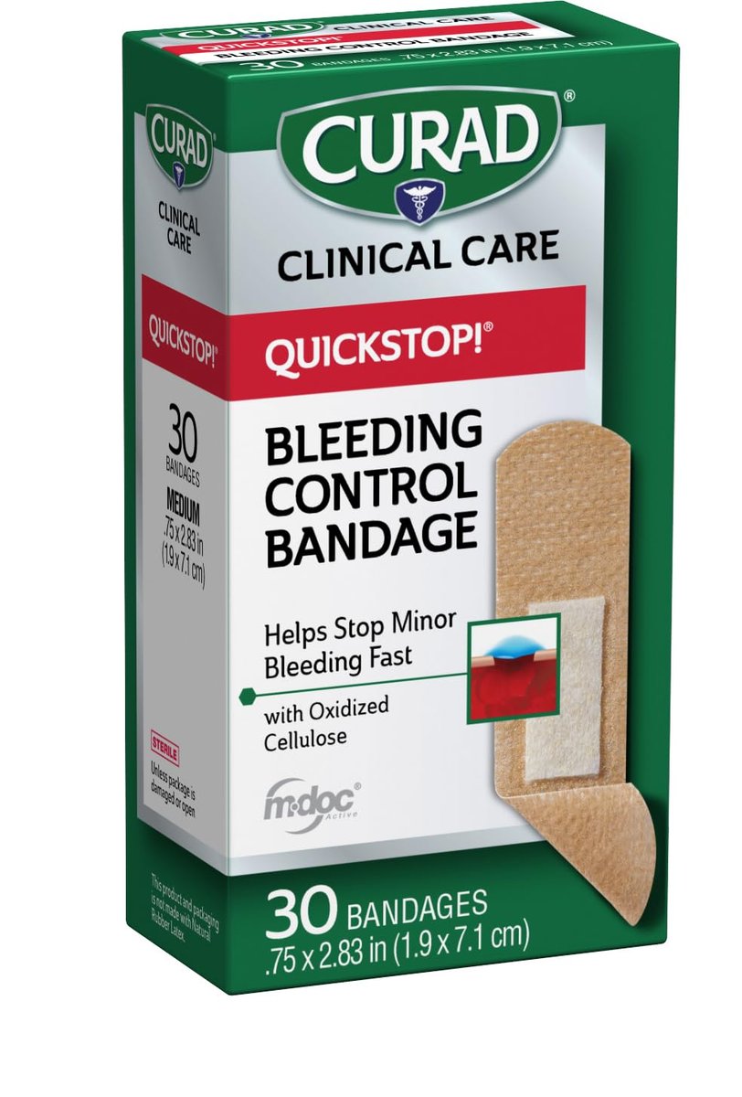 CURAD QuickStop! Flex-Fabric Pflaster, 0,75 x 2,83 Zoll, 30 Stück, eine Packung