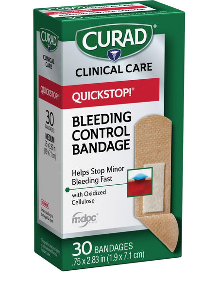 CURAD QuickStop! Flex-Fabric Pflaster, 0,75 x 2,83 Zoll, 30 Stück, eine Packung