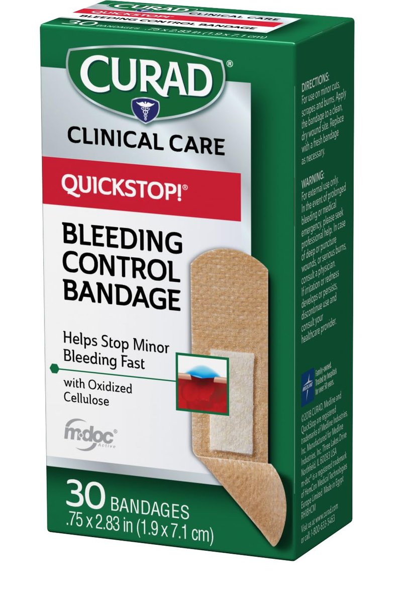 CURAD QuickStop! Flex-Fabric Pflaster, 0,75 x 2,83 Zoll, 30 Stück, eine Packung