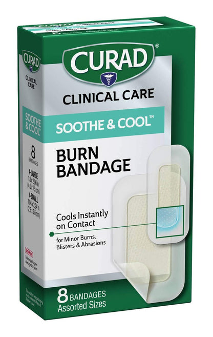 Curad Soothe & Cool Kühlende Brandwundenpflaster, sofortige Kühlung, verschiedene Größen, 8 Stück