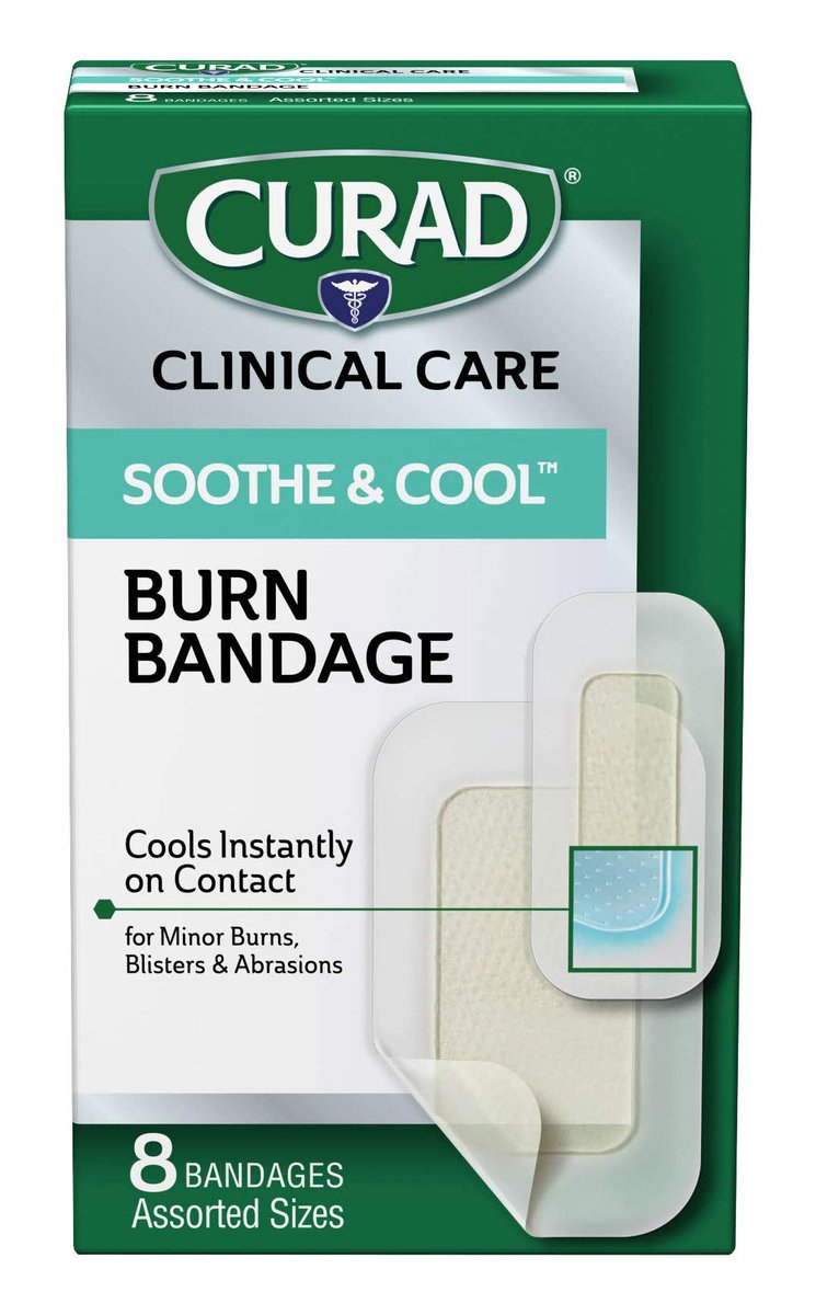 Curad Soothe & Cool Kühlende Brandwundenpflaster, sofortige Kühlung, verschiedene Größen, 8 Stück