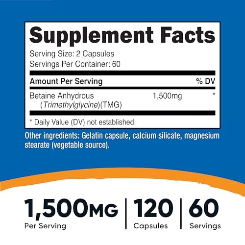 Nutricost Betain Anhydrous Kapseln 1500mg, 60 Portionen - Glutenfrei, Non-GMO, 750mg pro Kapsel, 120 Kapseln