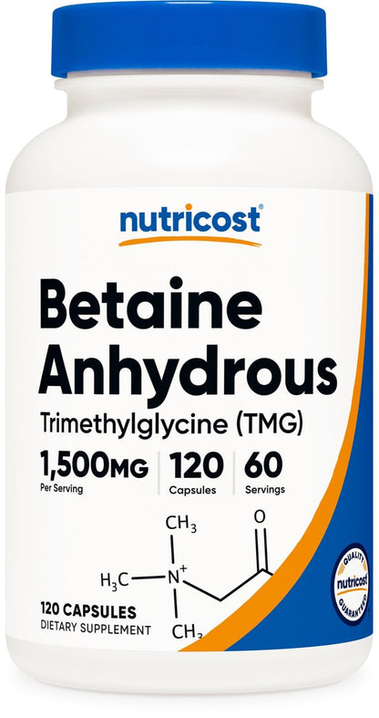 Nutricost Betain Anhydrous Kapseln 1500mg, 60 Portionen - Glutenfrei, Non-GMO, 750mg pro Kapsel, 120 Kapseln