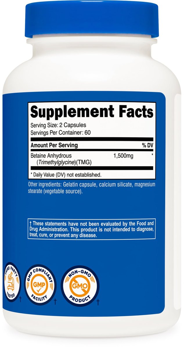 Nutricost Betain Anhydrous Kapseln 1500mg, 60 Portionen - Glutenfrei, Non-GMO, 750mg pro Kapsel, 120 Kapseln