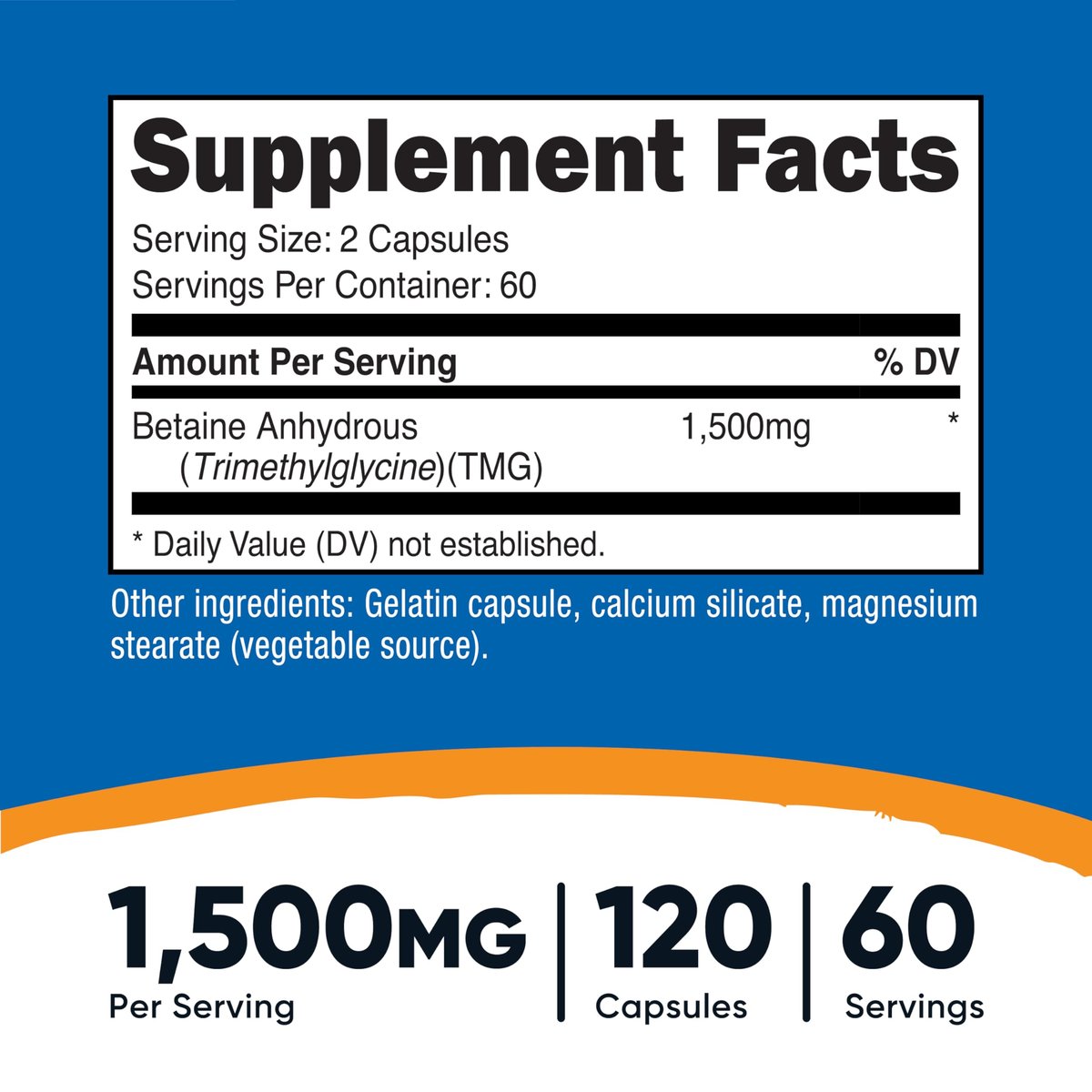 Nutricost Betain Anhydrous Kapseln 1500mg, 60 Portionen - Glutenfrei, Non-GMO, 750mg pro Kapsel, 120 Kapseln