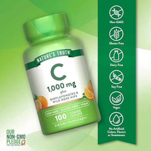 Nature's Truth Vitamin C mit Bioflavonoiden & Hagebutte | 1000 mg | 100 Kapseln | Vegan, Nicht-GVO & Glutenfrei
