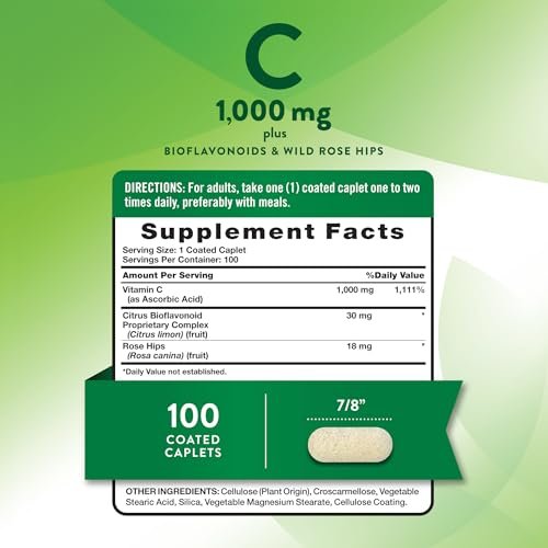 Nature's Truth Vitamin C mit Bioflavonoiden & Hagebutte | 1000 mg | 100 Kapseln | Vegan, Nicht-GVO & Glutenfrei