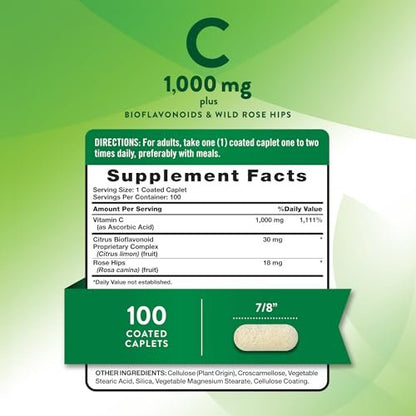 Nature's Truth Vitamin C mit Bioflavonoiden & Hagebutte | 1000 mg | 100 Kapseln | Vegan, Nicht-GVO & Glutenfrei