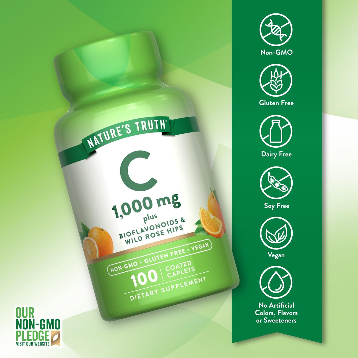 Nature's Truth Vitamin C mit Bioflavonoiden & Hagebutte | 1000 mg | 100 Kapseln | Vegan, Nicht-GVO & Glutenfrei