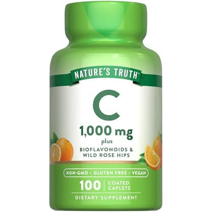 Nature's Truth Vitamin C mit Bioflavonoiden & Hagebutte | 1000 mg | 100 Kapseln | Vegan, Nicht-GVO & Glutenfrei