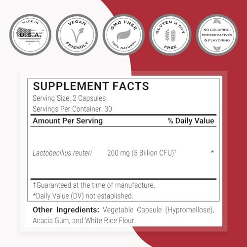 Supersmart Lactobacillus Reuteri 5 Milliarden KBE pro Tag Probiotikum – 60 Kapseln, Nicht-GVO & Glutenfrei